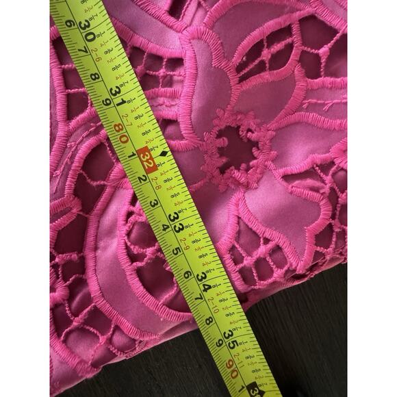 Badgley Mischka Guipur Lace Dress Pink Roll Tab Sleeve Business Casual 12 - Picture 5 of 10